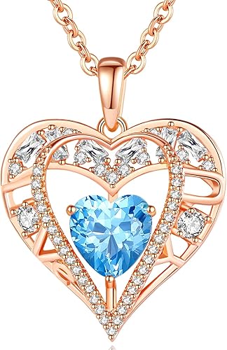 Miniatura 7 de GEMMANCE Collar de cristal de 5 corazones chapado en oro rosa de 18 quilates colgante con cadena de plata de ley 925 de 18 pulgadas  2 pulgadas