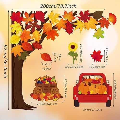 Miniatura 2 de 135 piezas de decoración de tablón de anuncios de otoño, Acción de Gracias, árbol de otoño, hojas de arce, recortes de árbol de otoño para el hogar,