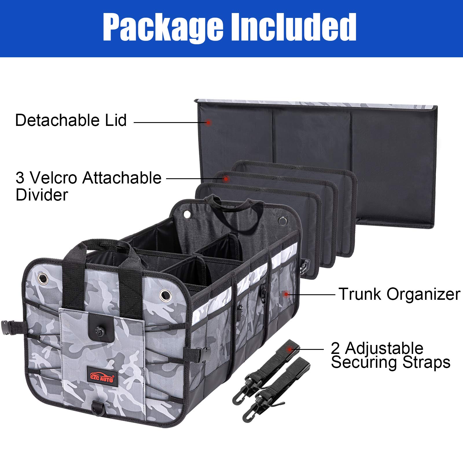 CZC - Organizer per bagagliaio auto, pieghevole, con 6 scomparti per auto, SUV, camion (mimetico)