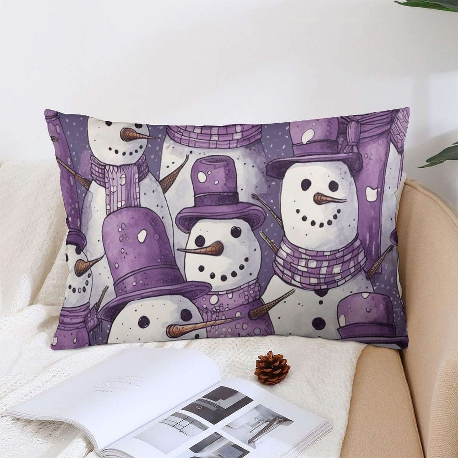NTVOWPZO Decoration Throw Pillow Covers 12 "x20 Pillowcases Covers Purple Snowman Pattern Soft Pillowcases Modern Farmhouse Home Decor Sofa Cushions Covers for Couch Bed Living Room