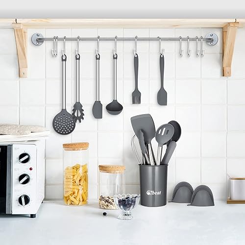 Miniatura 9 de Juego de utensilios de cocina, juego de utensilios de cocina de silicona de 27 piezas, resistentes al calor, antiadherentes, asas de acero