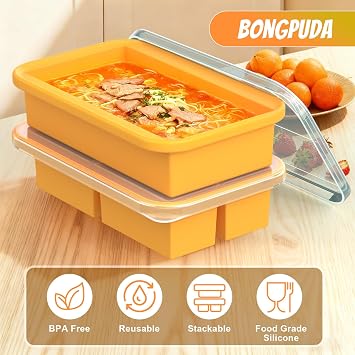 Soup Freezer Containers, Silicone Freezer Trays With Lid,Easy-Release,Reusable Freezer Storage Containers,For Freezing And Storing Broths,Sauces And Leftovers-2 Pack