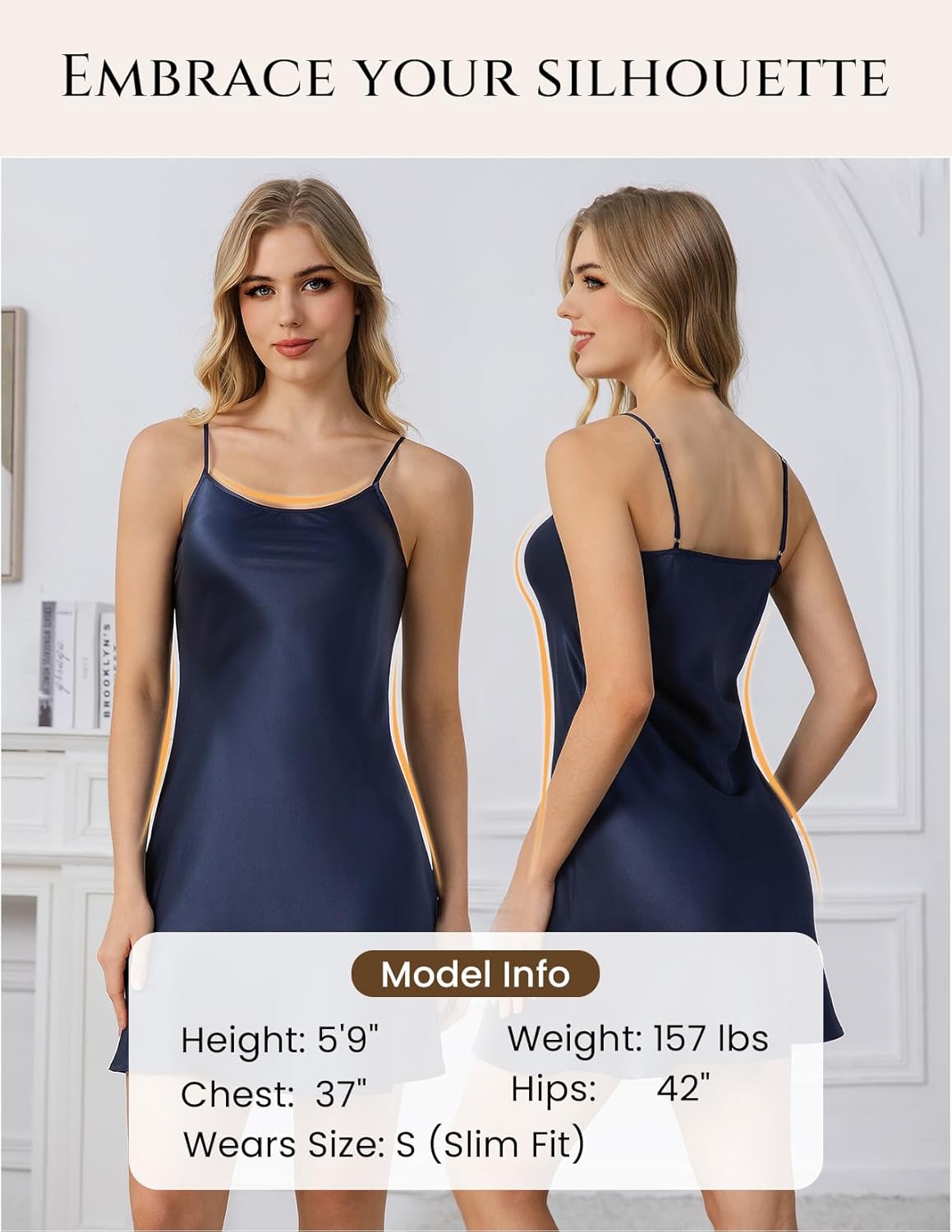 THXSILK Women's Silk Nightgown, 100% Real 19 Momme Mulberry Silk Sleepwear Round Neck Spaghetti Strap Chemise Nightdress