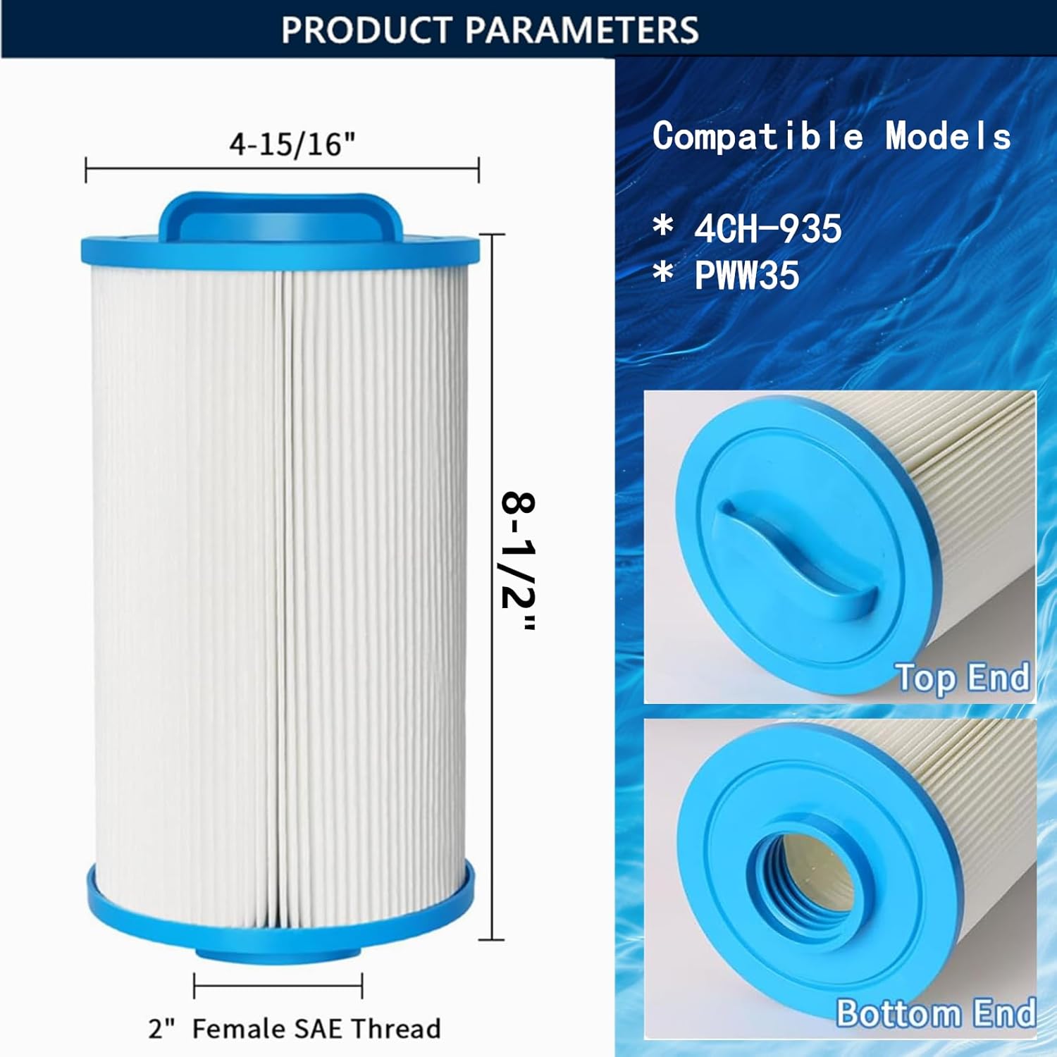 PWW35L Hot Tub Filter Cartridge Filter Compatible with 4CH-935,for PWW35L, 817-4035, SD-01235, PDC580-AFS, X268554, X268535, 35 Sq.Ft Pool and Spa Filter. (White*2)