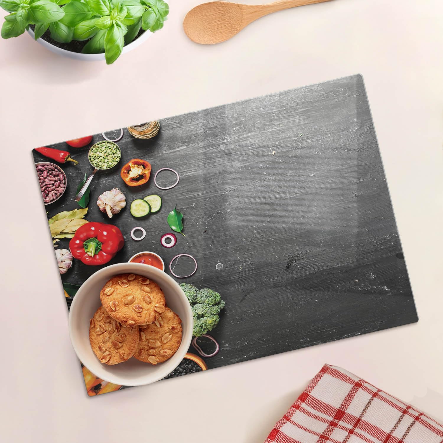 Accessorio da cucina: Coperchio in vetro e tagliere 40x30 cm Verdure Nere
