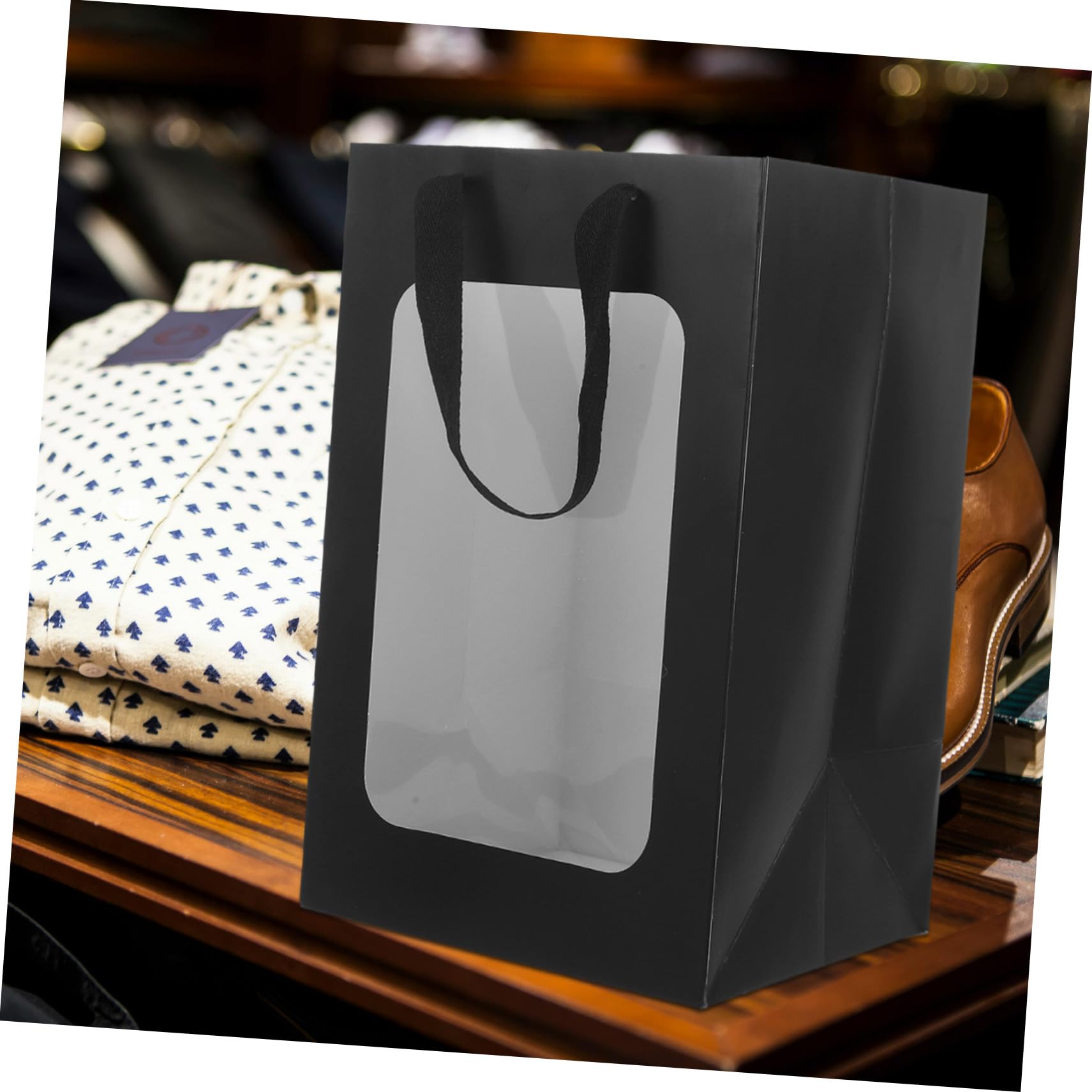 MAGICLULU 10 Stück Geschenktüten aus Papier mit Transparentem Fenster und Henkeln Schwarz Leicht zu Tragen für Geschenke