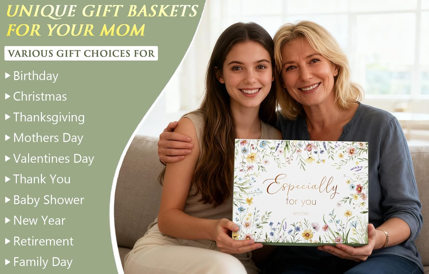 MAYICIVO Mothers Day Mom Gifts from Daughter Son, Best Mom Birthday Gifts Ideas for Moms Women Mother-in-Law Mothers Day Gift Baskets for Mother, New Mama Gift for Wife from Husband w/Canvas Tote Bag