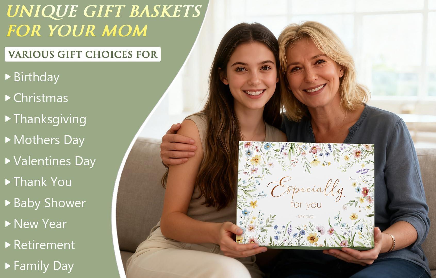 MAYICIVO Mothers Day Mom Gifts from Daughter Son, Best Mom Birthday Gifts Ideas for Moms Women Mother-in-Law Mothers Day Gift Baskets for Mother, New Mama Gift for Wife from Husband w/Canvas Tote Bag
