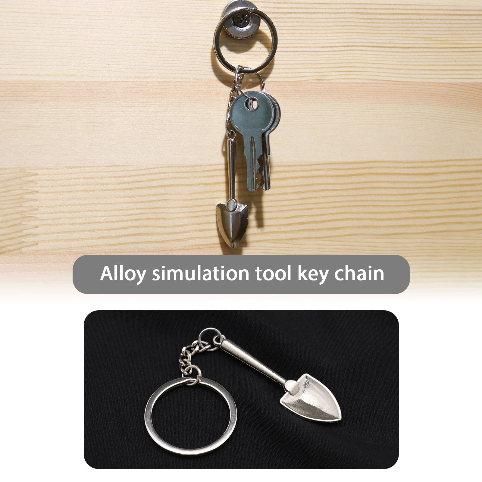 Micro Traders 5Pcs Simulation Tool Keychain Simulation Wrench Key Rings Metal Shovel Keyrings Alloy Decorative Keychains for Women Men Silver