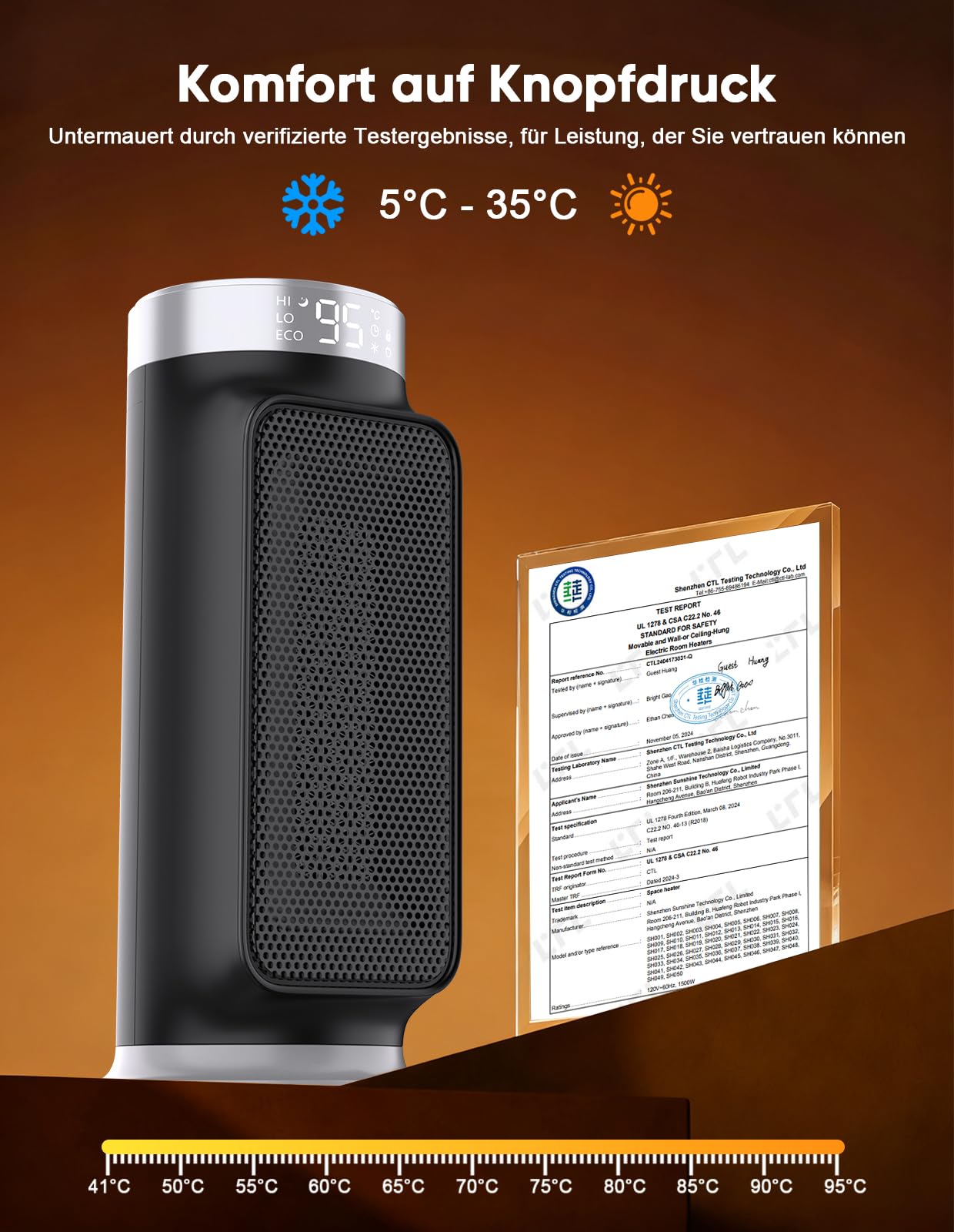 1800W PTC Heizlüfter mit Fernbedienung, Tragbarer Heizstrahler Elektroheizer für Innenräume, Keramik Heizlüfter für Büro & Zuhause, 75° Oszillation, 24h Timer, 5 Betriebsarten Space Heater
