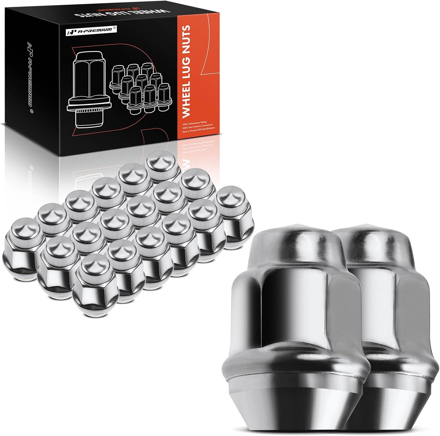 A-Premium 20-PC Wheel Lug Nuts 1/2-20 Compatible with Dodge Charger, Challenger, Dakota, Durango, Ram 1500, B100 & AMC & Jeep Wrangler, Cherokee & Plymouth GTX & Volvo 240, 244, 245, fit 6036310AA