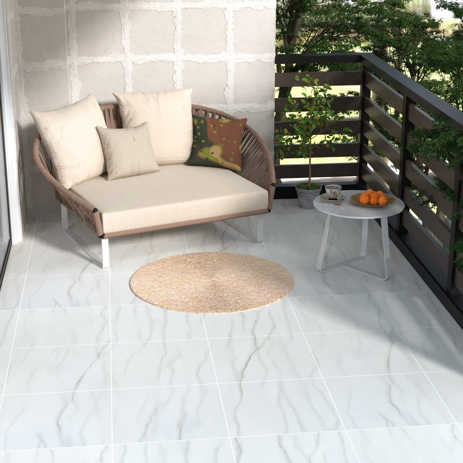 Homease Suelo de PVC autoadhesivo con efecto mármol, suelo de vinilo, antideslizante, impermeable, cortable, aspecto de azulejos, para cocina, salón, balcón, color blanco mate, 50 azulejos, 4,5 m²
