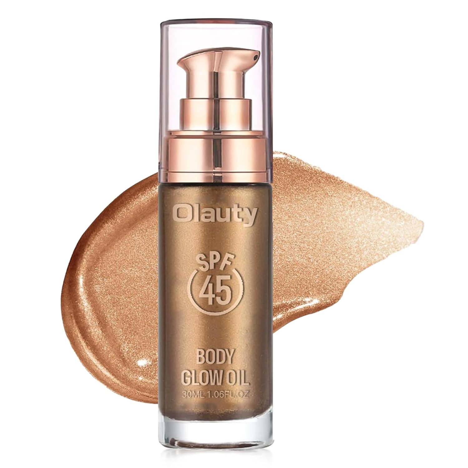 Shimmer Oil, SPF 45 Sunscreen Body Makeup Waterproof No Transfer Body Luminizer Lotion Glow for Women, Liquid Illuminator Bronzer, Long-lasting, Radiance Skin (03# Glistening Bronze)