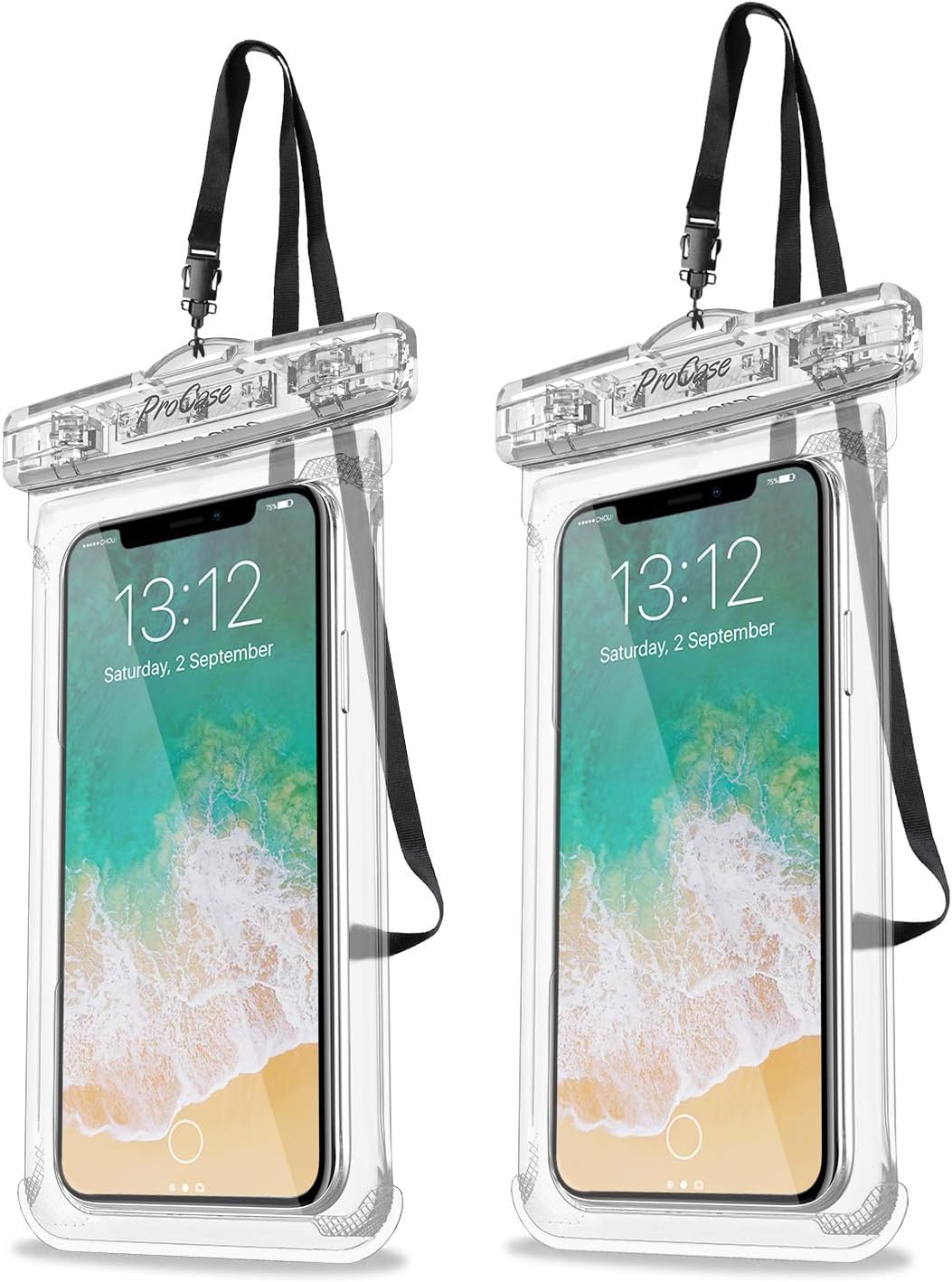 ProCase Waterproof Phone Pouch Case Dry Bag for iPhone 17 16 15 14 13 Pro Max Air Mini 12 11 Pro Max XR XS X 8 7 6S Plus, Galaxy S23 S22 S21 Note Pixel Up to 7", Cruise Essentials -2Pack, Clear