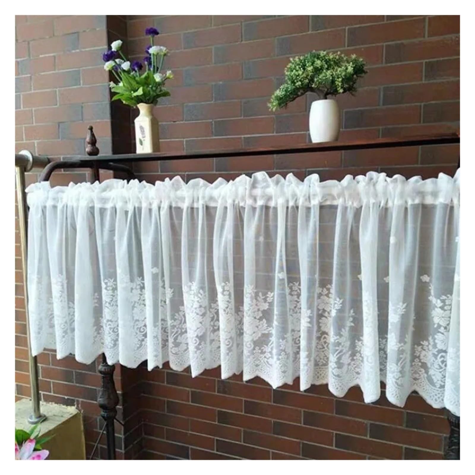 MKYYIOED Short Curtains Lace Wave Short Tulle Half Curtains For Living Room White Floating Sheer Valance Kitchen Door Cafe House Window Drapes(W100xH40cm)