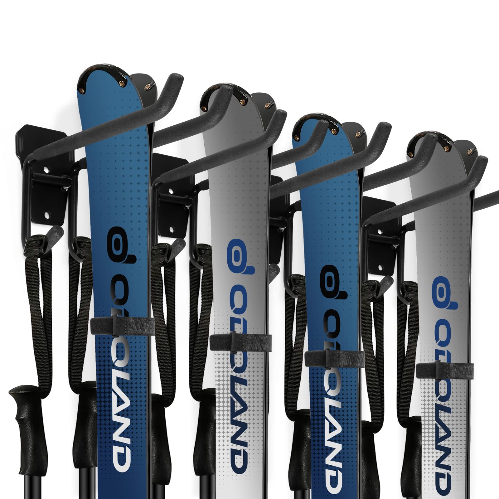 Odoland Kit de Support Rangement pour Skis Peut Contenir 4/2 Paires Snowboards, 4/2 Supports de Stockage Mural avec 8/4 Sangles en Velcro, Support Mural Skis pour Maison et Garage
