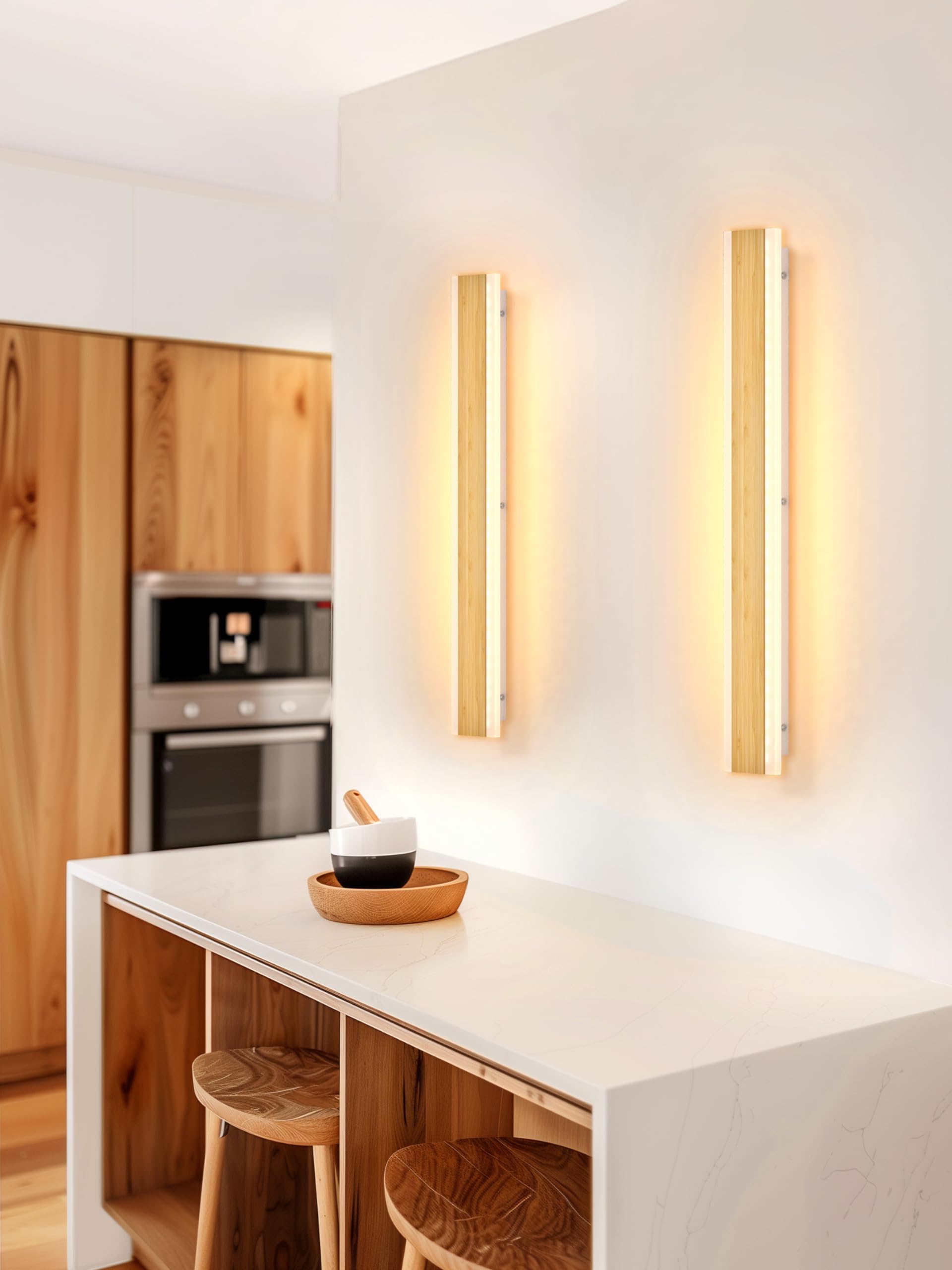 LUOLONG LED Wandleuchte Holz Lange Wandlampe Bambus 60cm Innen Lampe 3000K Wandleuchten 20W Modern Innenbeleuchtung Nachttischlampe Flurlampe Wandlampe für Schlafzimmer Wohnzimmer Treppenhaus