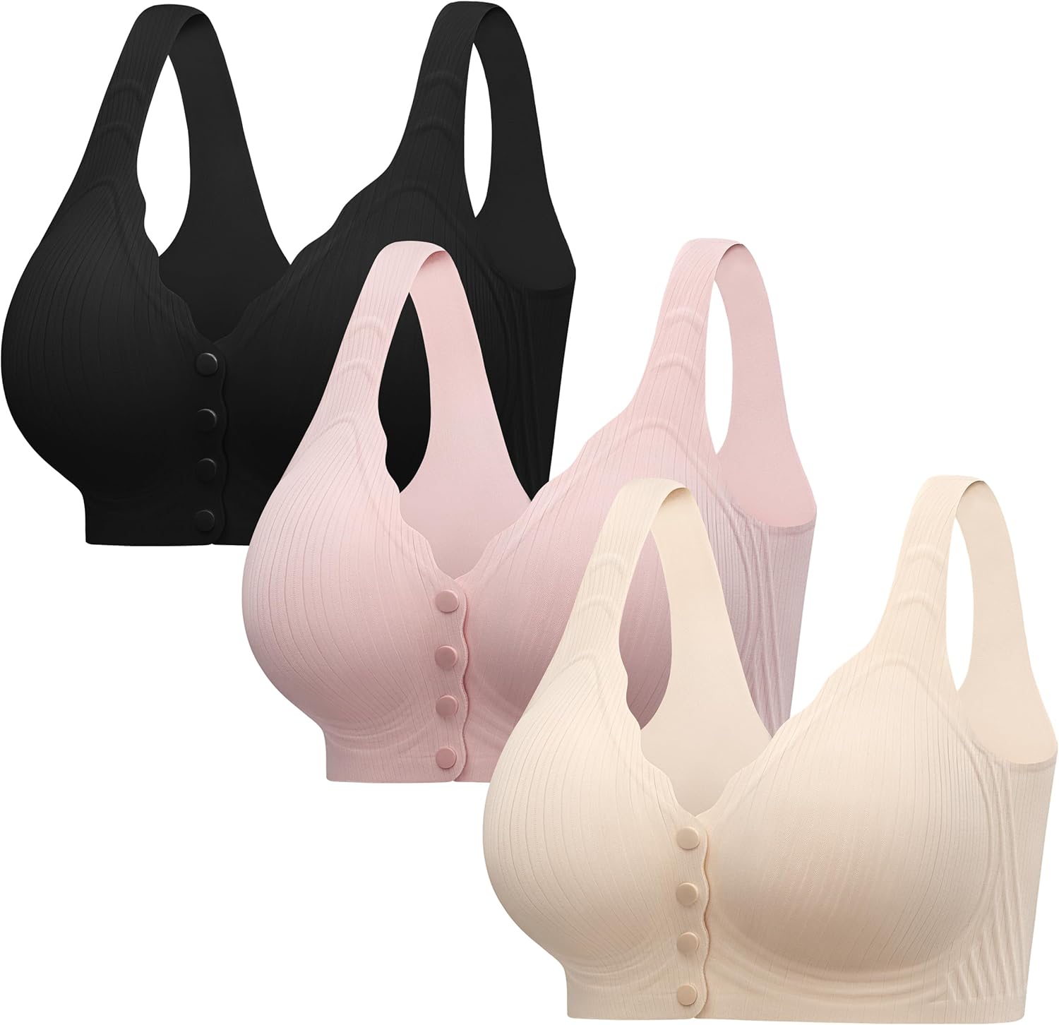 Seamless Bras for Women, Front Closure Post Surgery Mastectomy Recovery Jelly Soft Comfort Support Bralettes,1 or 3 pcs