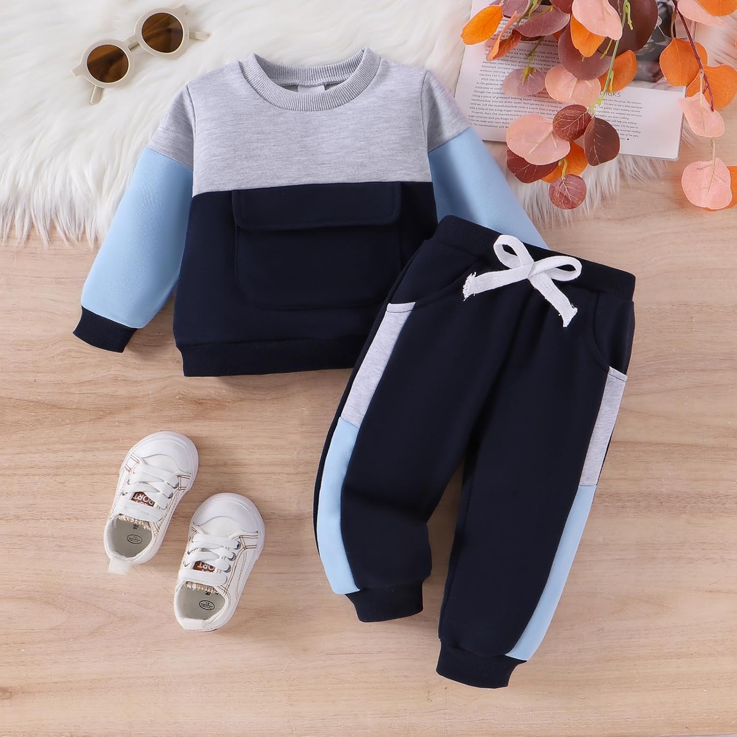 Baby Boy Clothes Toddler Fall Winter Outfits Long Sleeve Patchwork Sweatshirt Pullover Tops + Sweatpants 6 Months-3T - Image 2