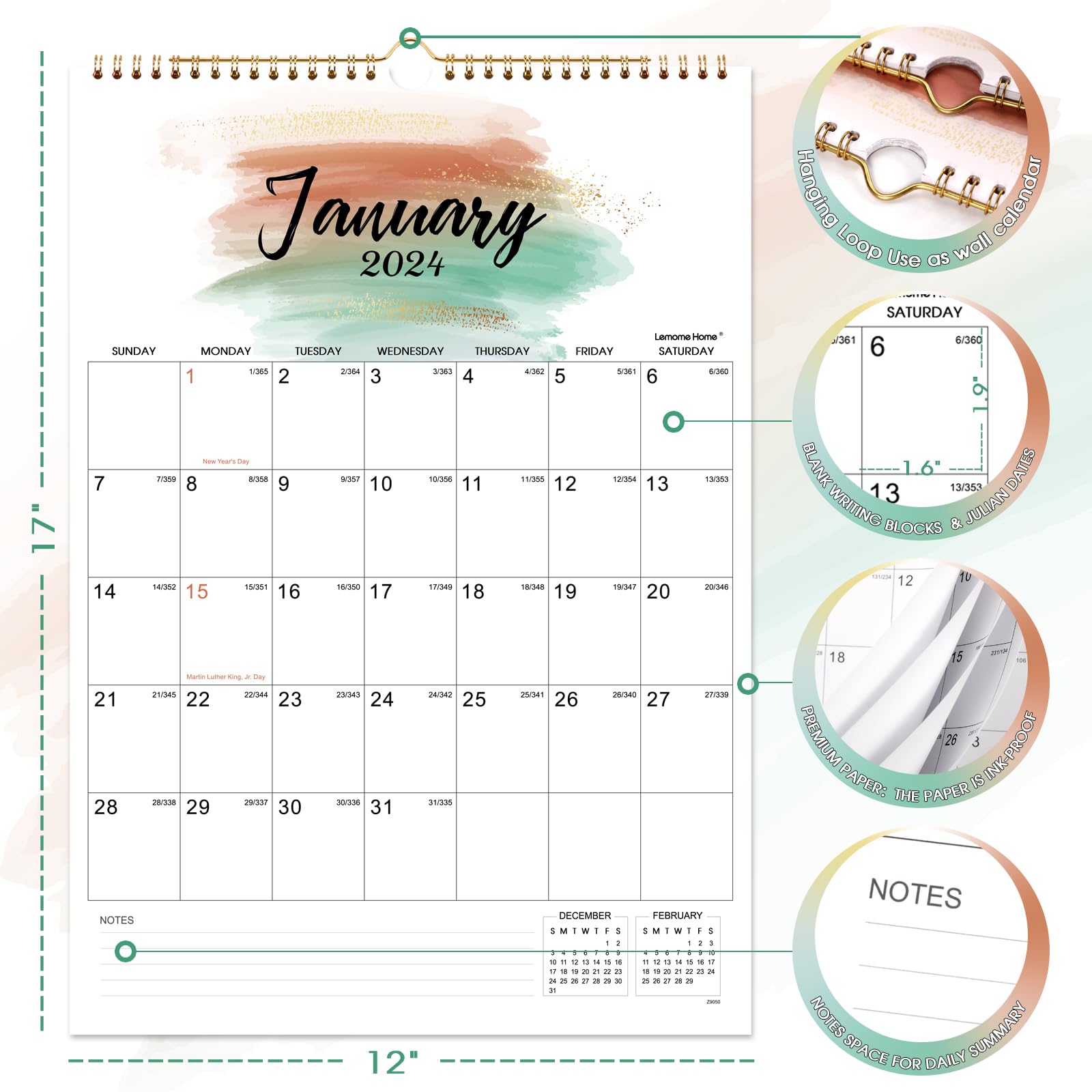2024 Calendar - Wall Calendar 2024, JAN 2024 - DEC 2024, 12