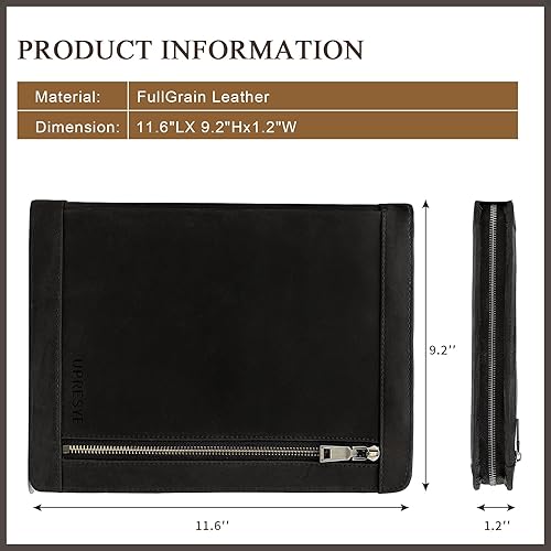 Miniatura 3 de UPRESYE Organizador de padfolio con cremallera, carpeta vintage de cuero de grano completo para hombres y mujeres, funda de cuero para iPad de 11