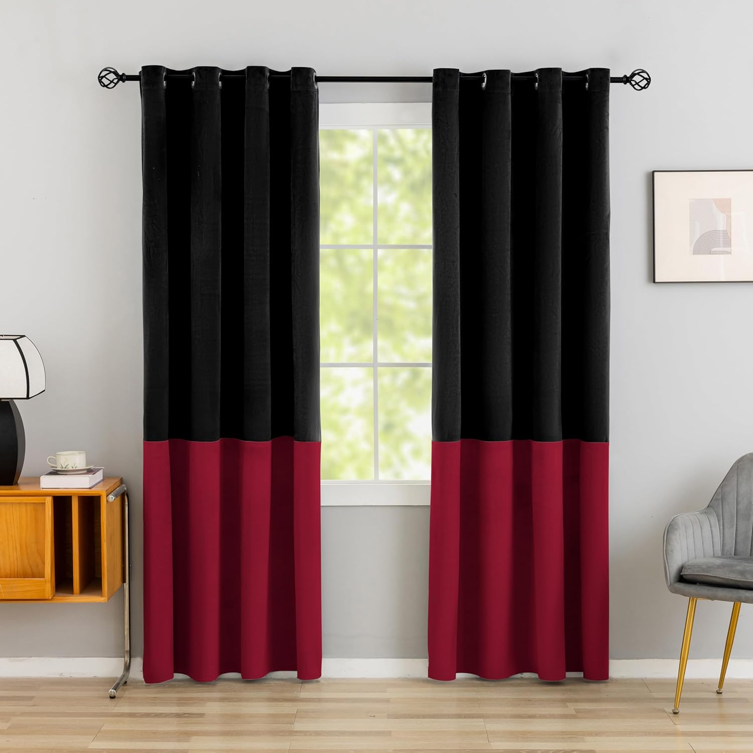 Asuexpect Red and Black Curtains 2 Panels Sets Luxury