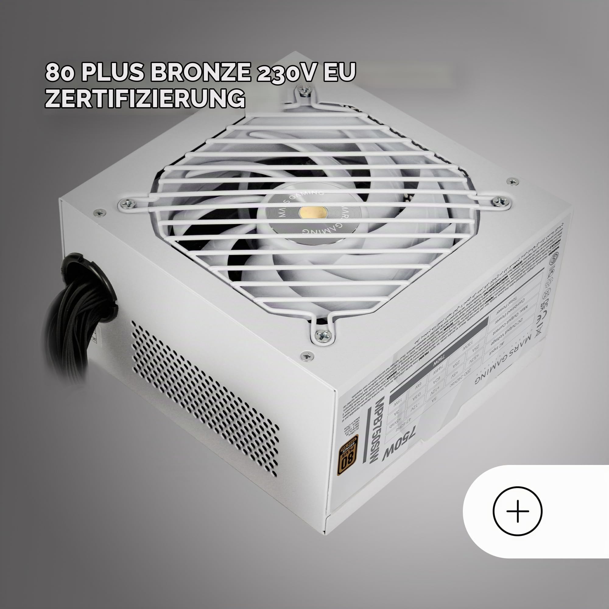 MARSGAMING MPB750SI, PC-ATX-Netzteil 750W, 7 Jahre Garantie, 80Plus Bronze 230V, 90% Effizienz, SI Extreme Silence Lüfter mit Kupferkern, AI2-RPM-, DC-DC- und SMD-Technologien, Weiß