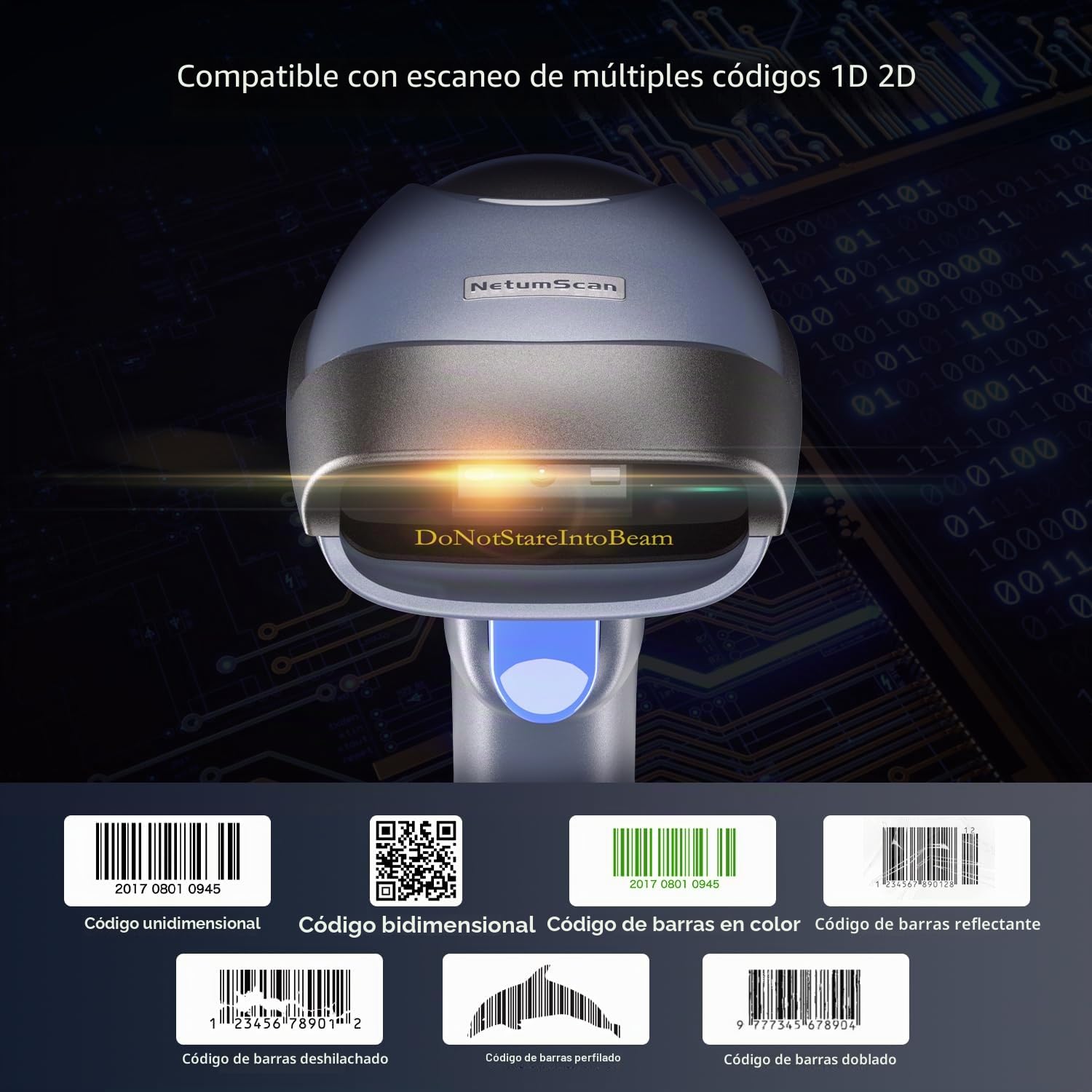 NetumScan Escáner de código de barras QR 1D 2D 2.4G inalámbrico USB con cable lector de código de barras escaneo DataMatrix compatible con computadora portátil Windows OS PC para almacenes