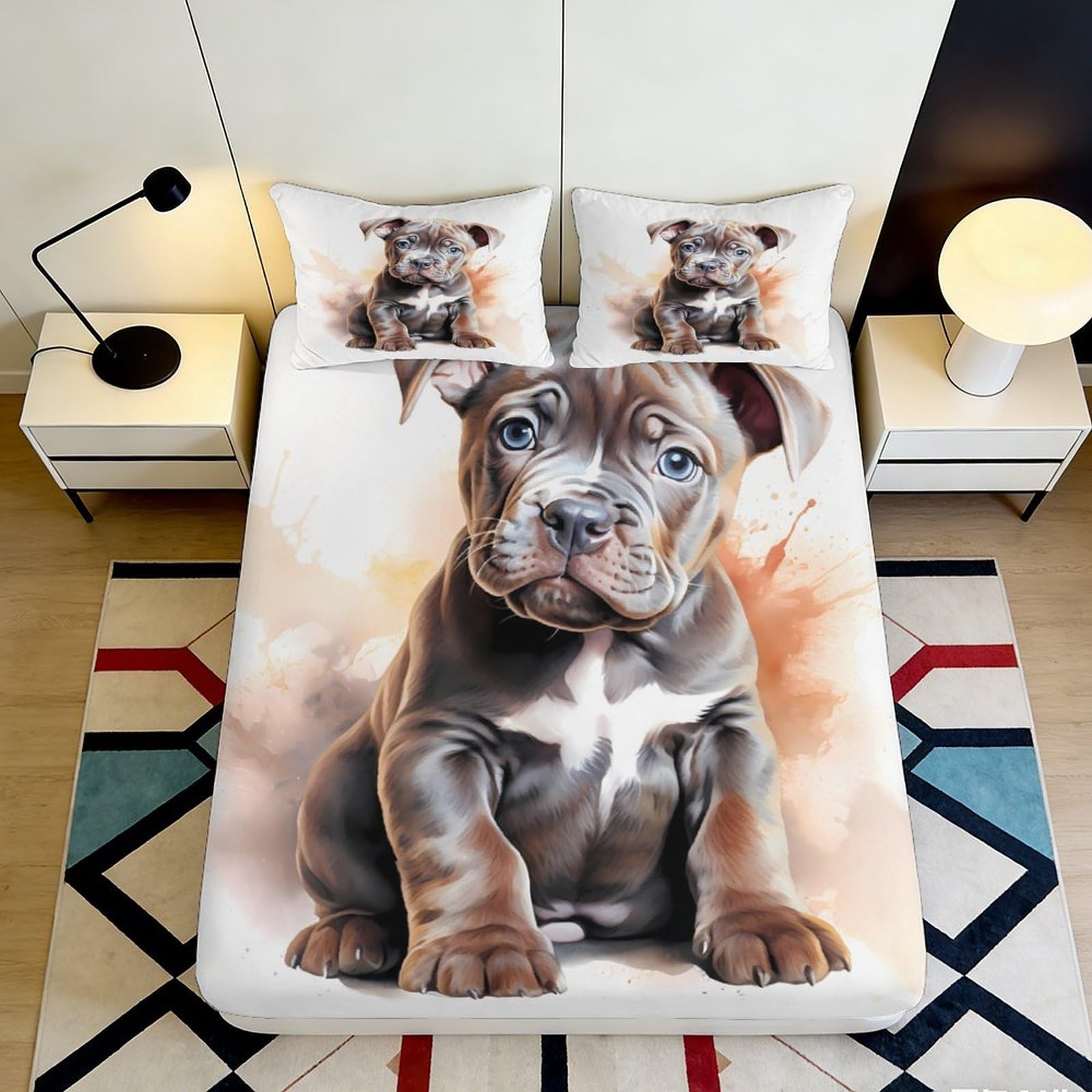 3D Printed Brown Puppy Fitted Sheet Microfiber Soft Washable Cartoon Dog Mattress Cover for Bedroom Guest Room Decor 90x200x25cm