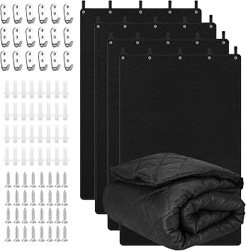 Soundproof Curtains 48" x 78" - 4 Pcs Lightweight Automotive-Grade Acoustic Sound Dampening Blanket with Grommets, Hanging Loops & Wall Hooks, Noise Blocking for Window, Home Studio & Office Black