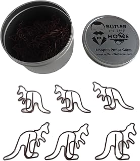Butler in the Home 100 Count Kangaroo Shaped Paper Clips Great for Paper Clip Collectors or Office Gift - Comes in Round Tin with Lid and Gift Box - Brown