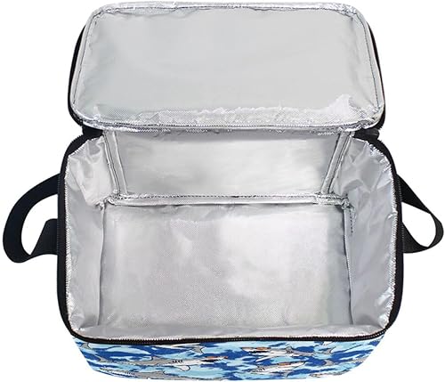 Miniatura 8 de Naanle Bolsa de almuerzo de lona aislada con cremallera para niños, adultos, hombres y mujeres, unicornios rosados, correa larga, loncheras,