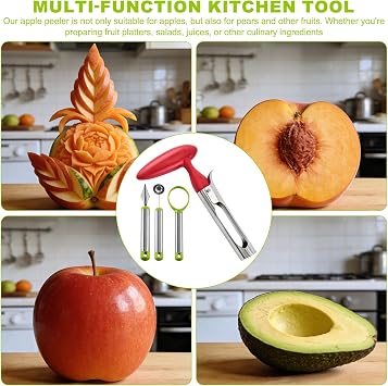 4 Pcs Apple Corer, Stainless Ergonomic Handle Multi-Tool