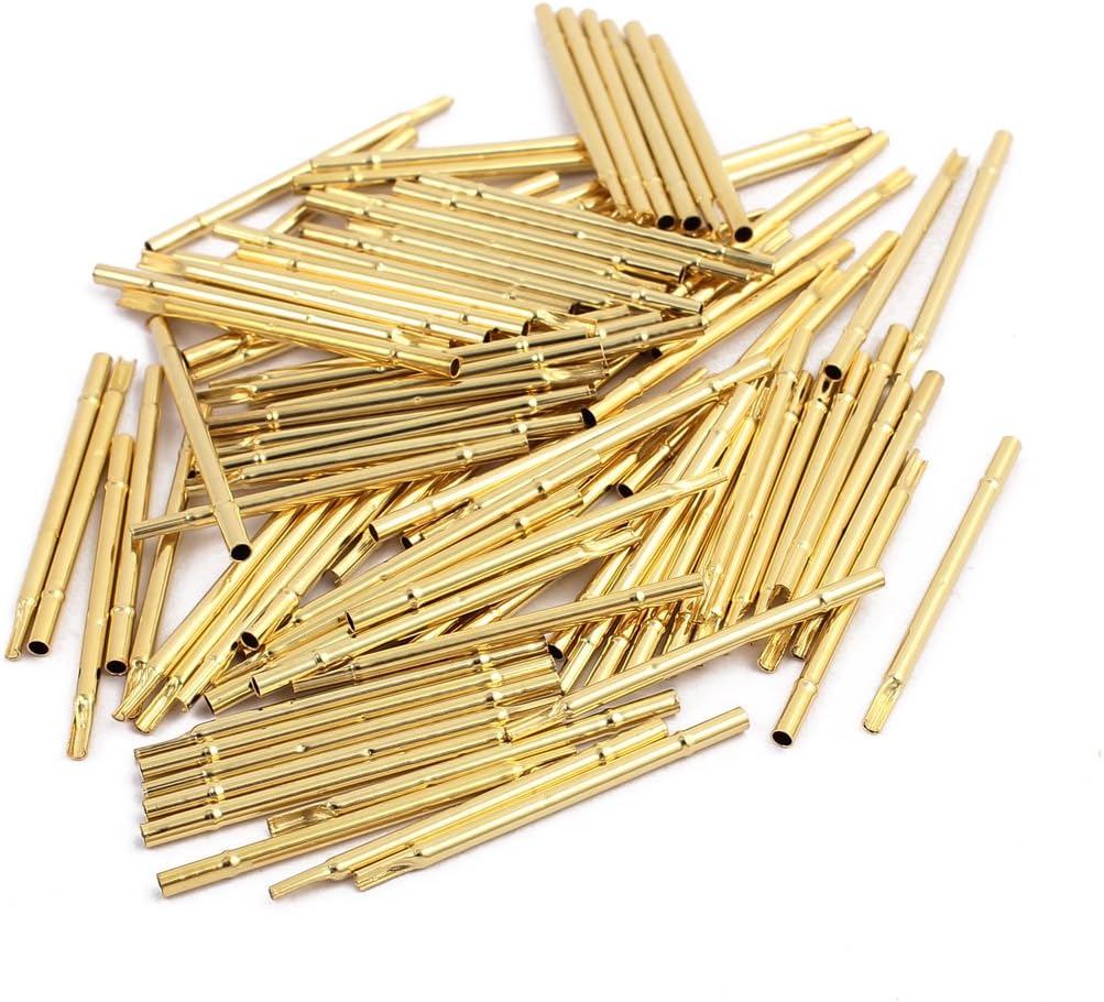 uxcell 100pcs R100-3S 1.67mm Dia 29.5mm Length Metal Test Probe Needle Cover Gold Plated
