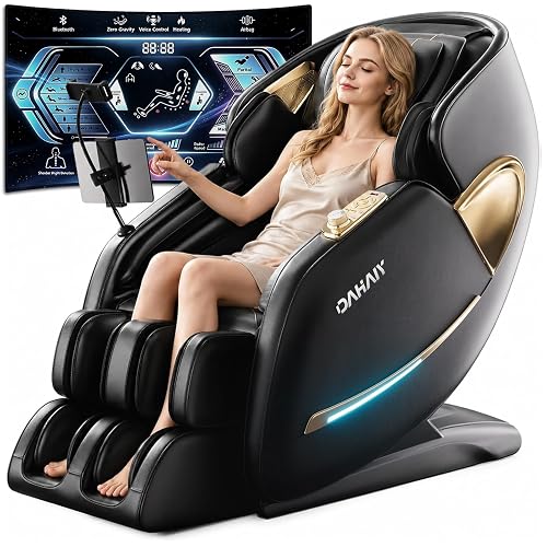 HaiyoHBED 2026 4D Massage Chair Full Body, PU Leather Zero Gravity Heated Back Foot Hand Massage Recliner, AI Voice Control, Office and Living Room Furniture, Portable - Black