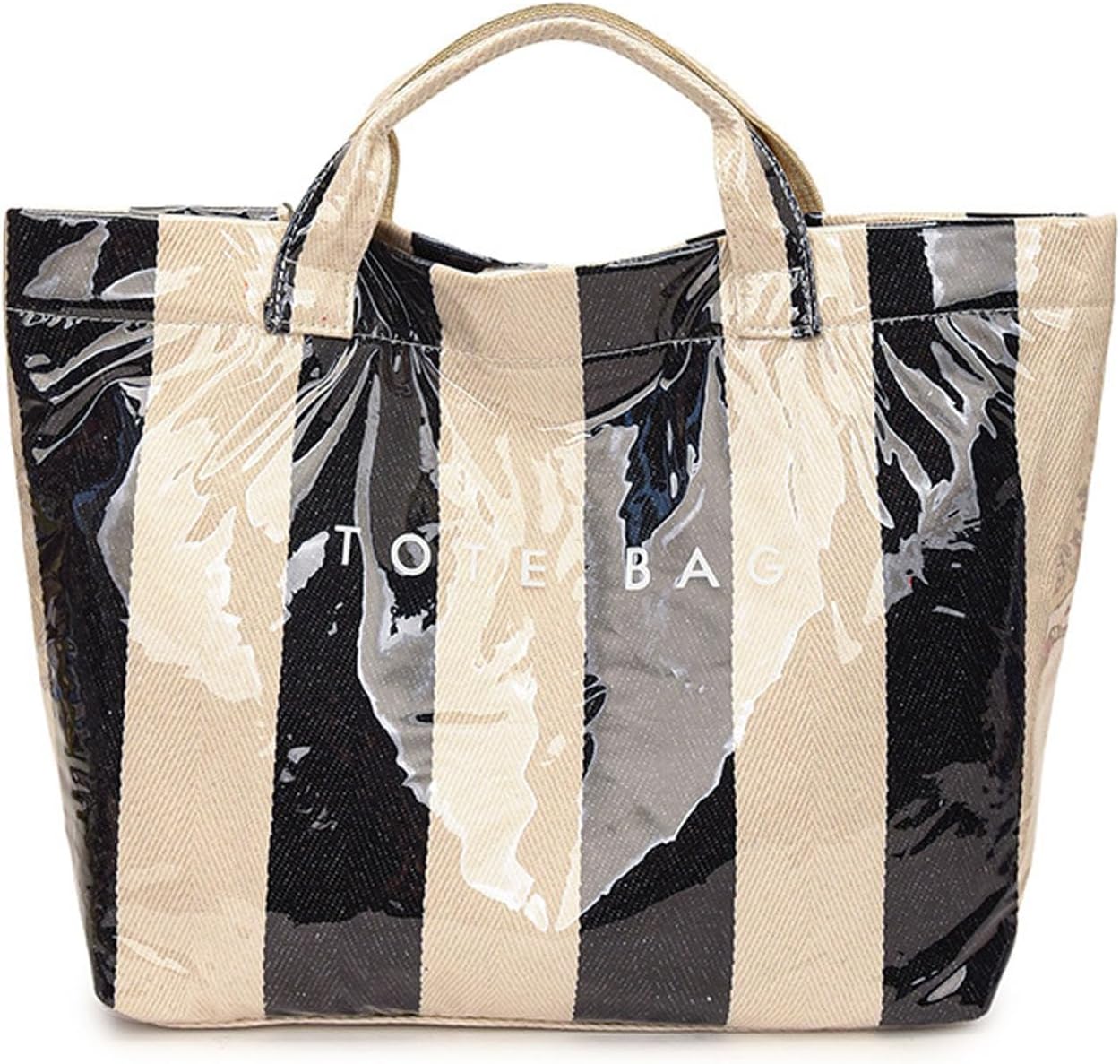PVC Tote Bag for Women Stripe Letter Print Plastic Tote Bag, Waterproof Large Handbag for Work Daily Travel Christmas Gifting