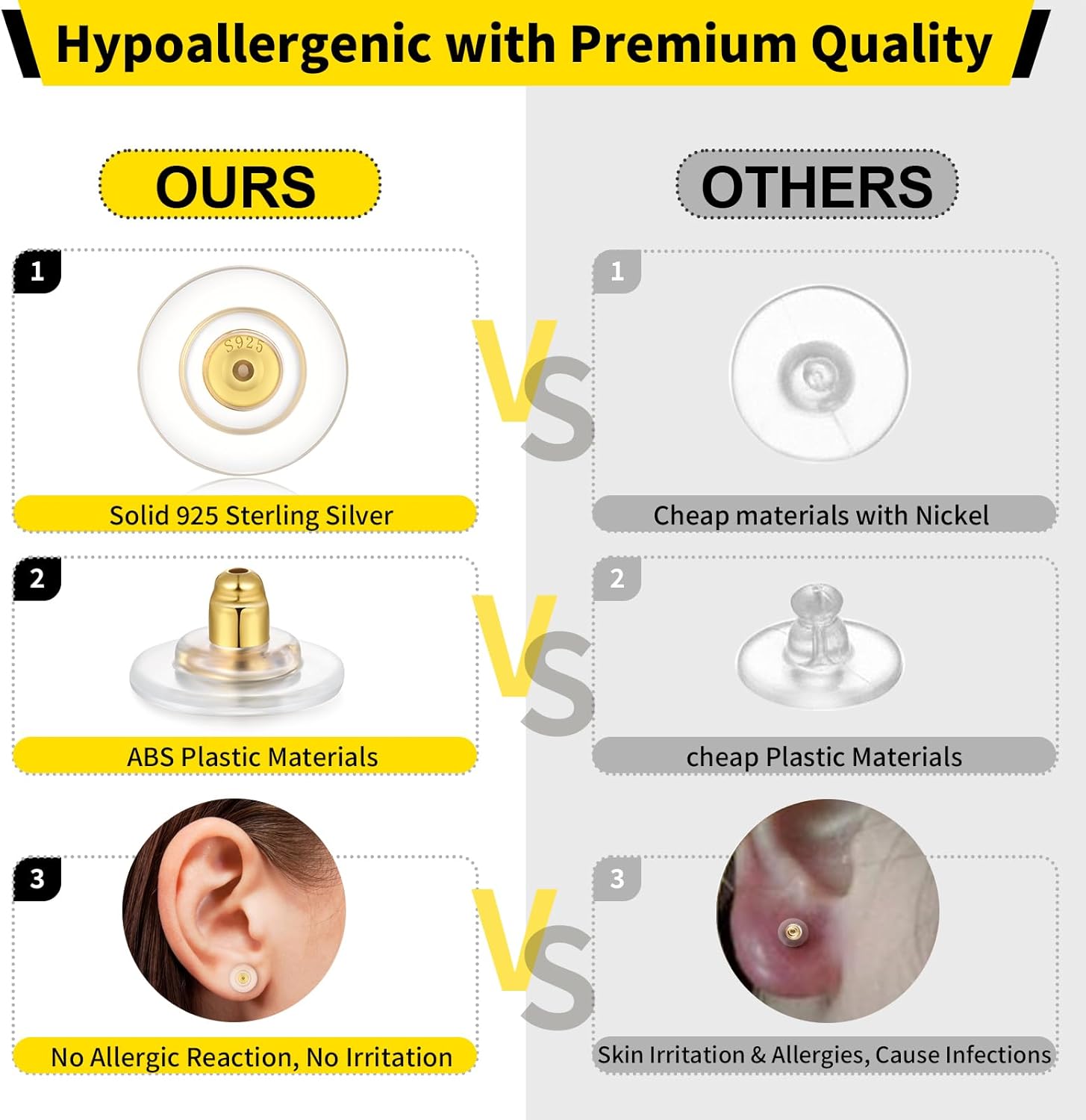 12mm Big Earring Backs, 925 Sterling Silver Locking Earring Backs Replacements, 18K Gold Earring Backs Replacements for Studs Heavy Droopy Earrings Hypoallergenice No-Irritate Secure Multicolor - Image 5