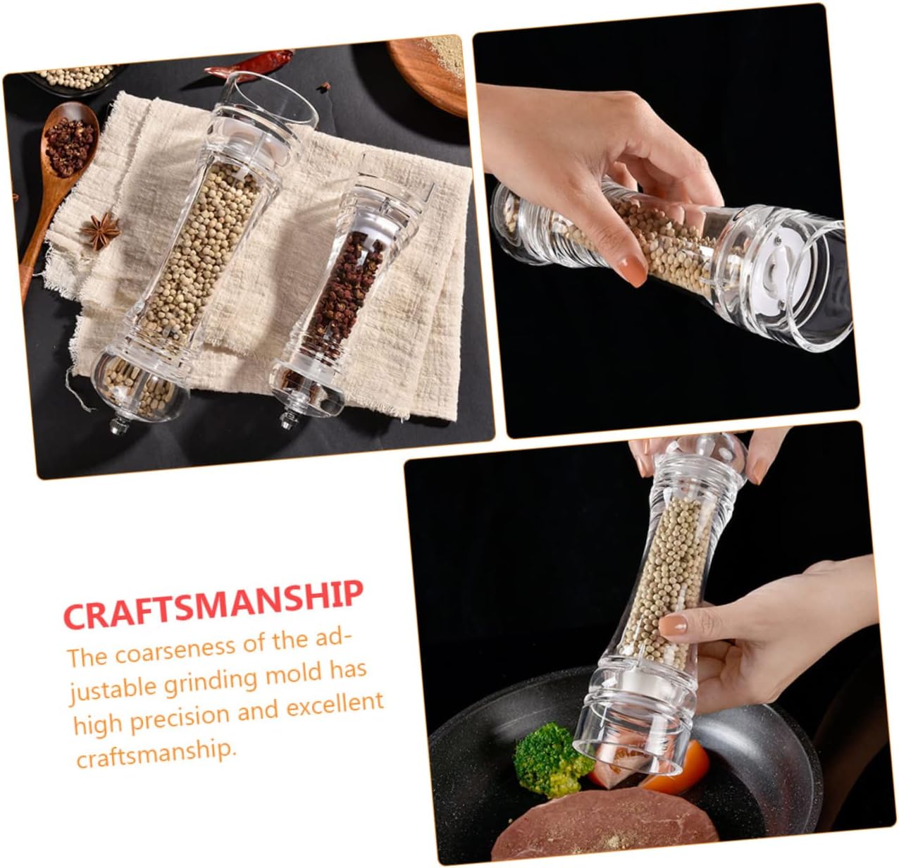 Acrylic Ceramic Manual Pepper Mill Shaker with Adjustable Coarseness