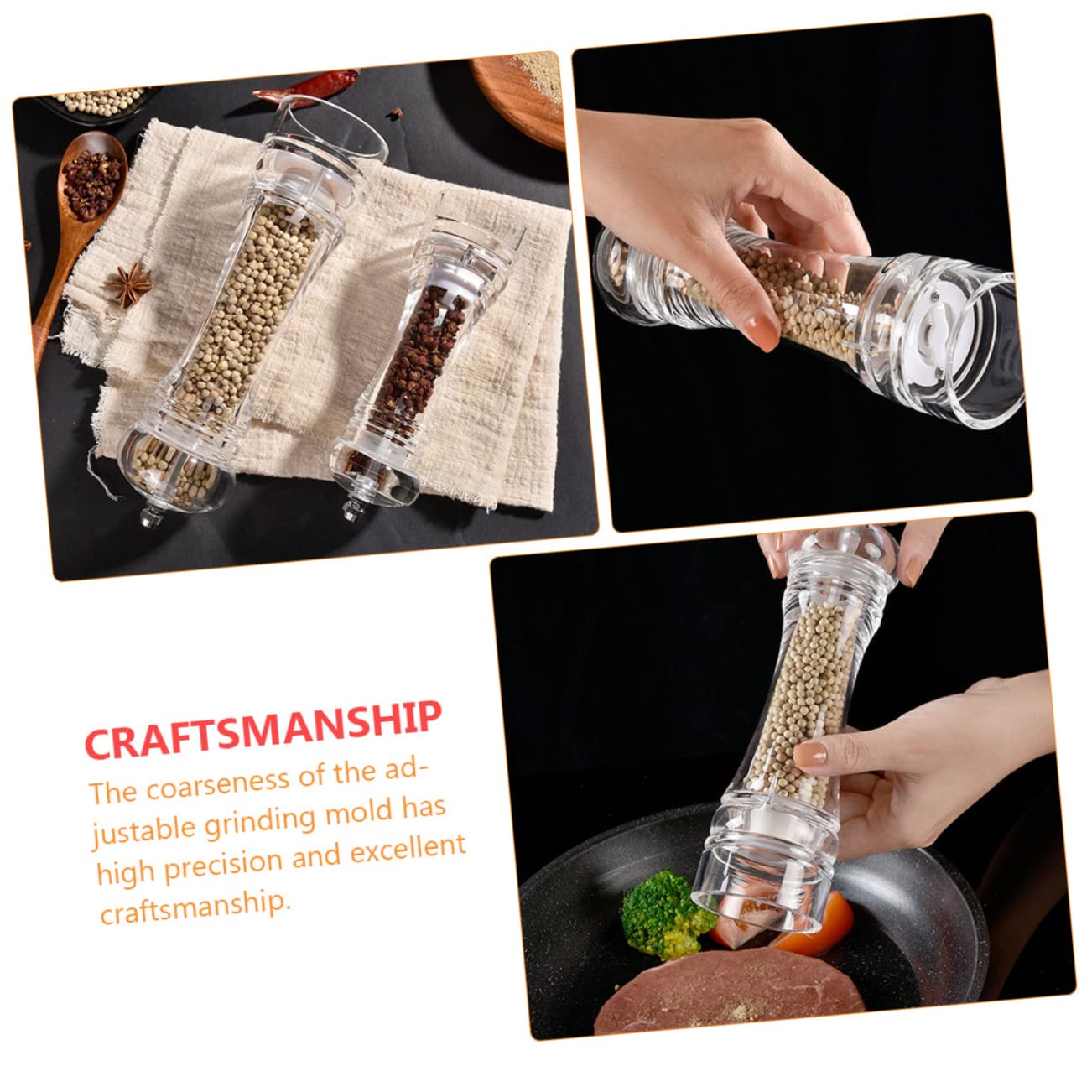 OFFSCH Ergonomic Pepper Mill Pepper Salt Grinding Container Acrylic Manual Shaker