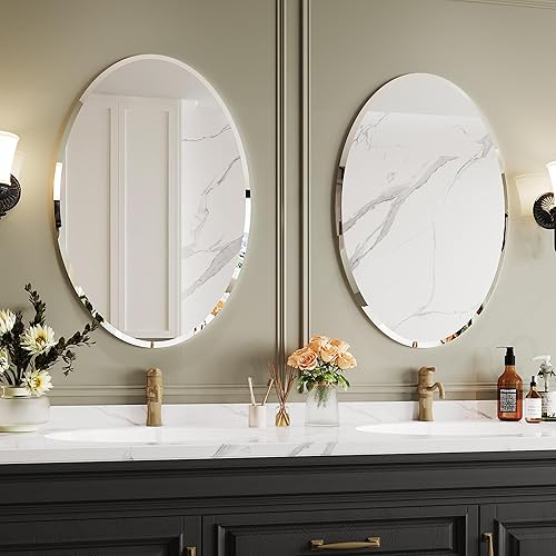 Miniatura 27 de Espejos ovalados, espejos ovalados de baño, espejo de baño de 24 x 36 pulgadas, espejos decorativos de pared, espejos de baño para sobre el Negro