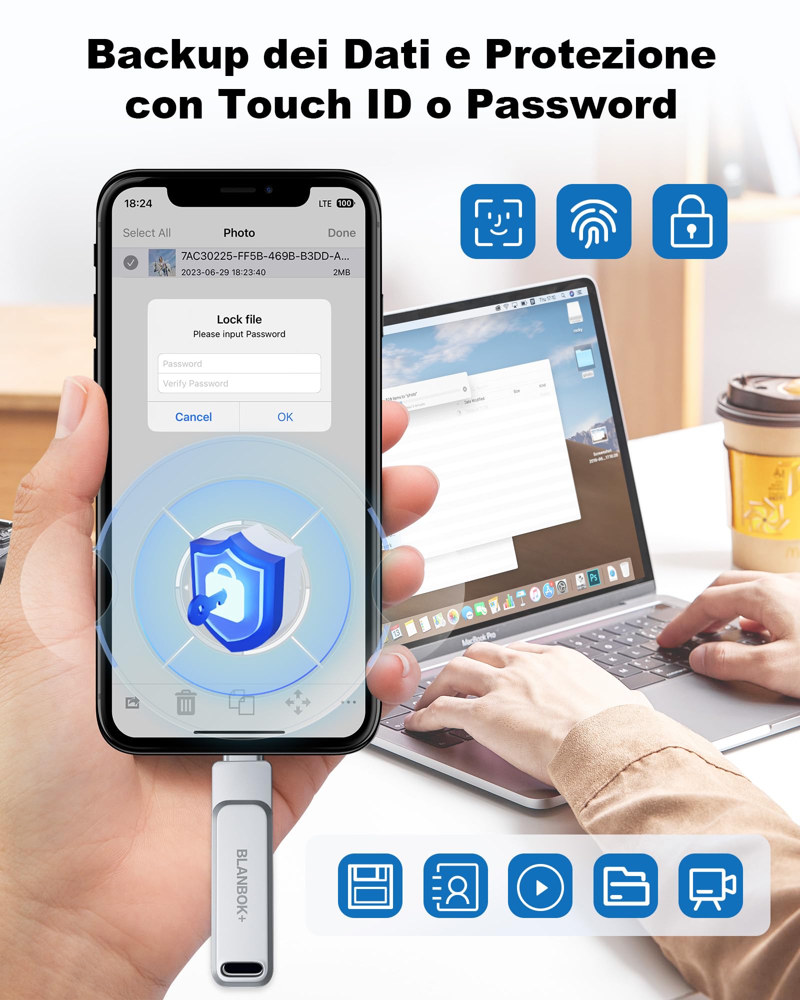 MFI Certified Chiavetta USB 128GB per iPhone, Penna USB 3 in 1 Pen drive USB 3.0 Chiave USB Type C per iOS, iPhone, iPad, Android, Tablet, Computer, PC, Mac
