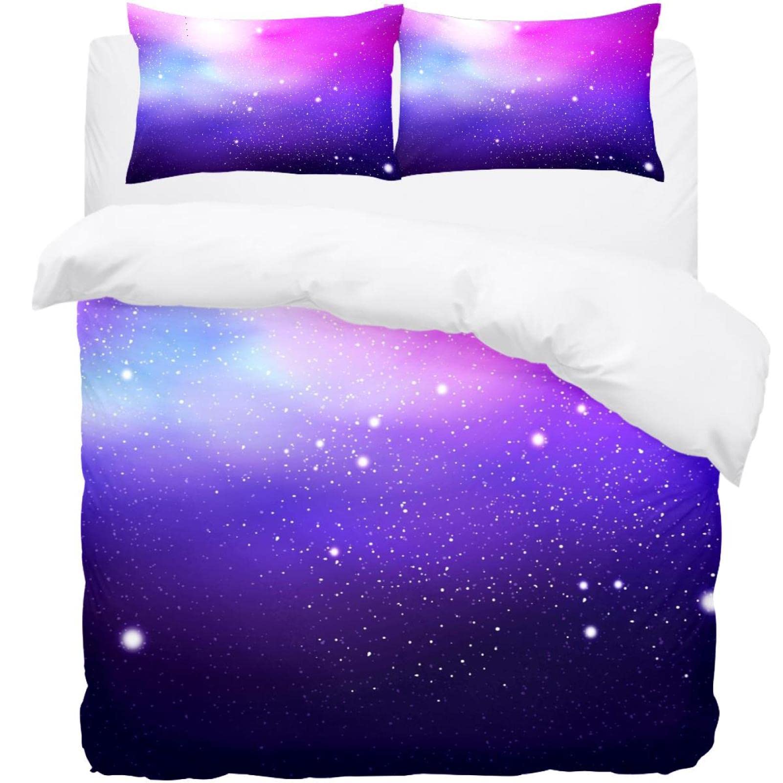 Housse de couette ciel étoilé violet linge de lit complet taie d'oreiller