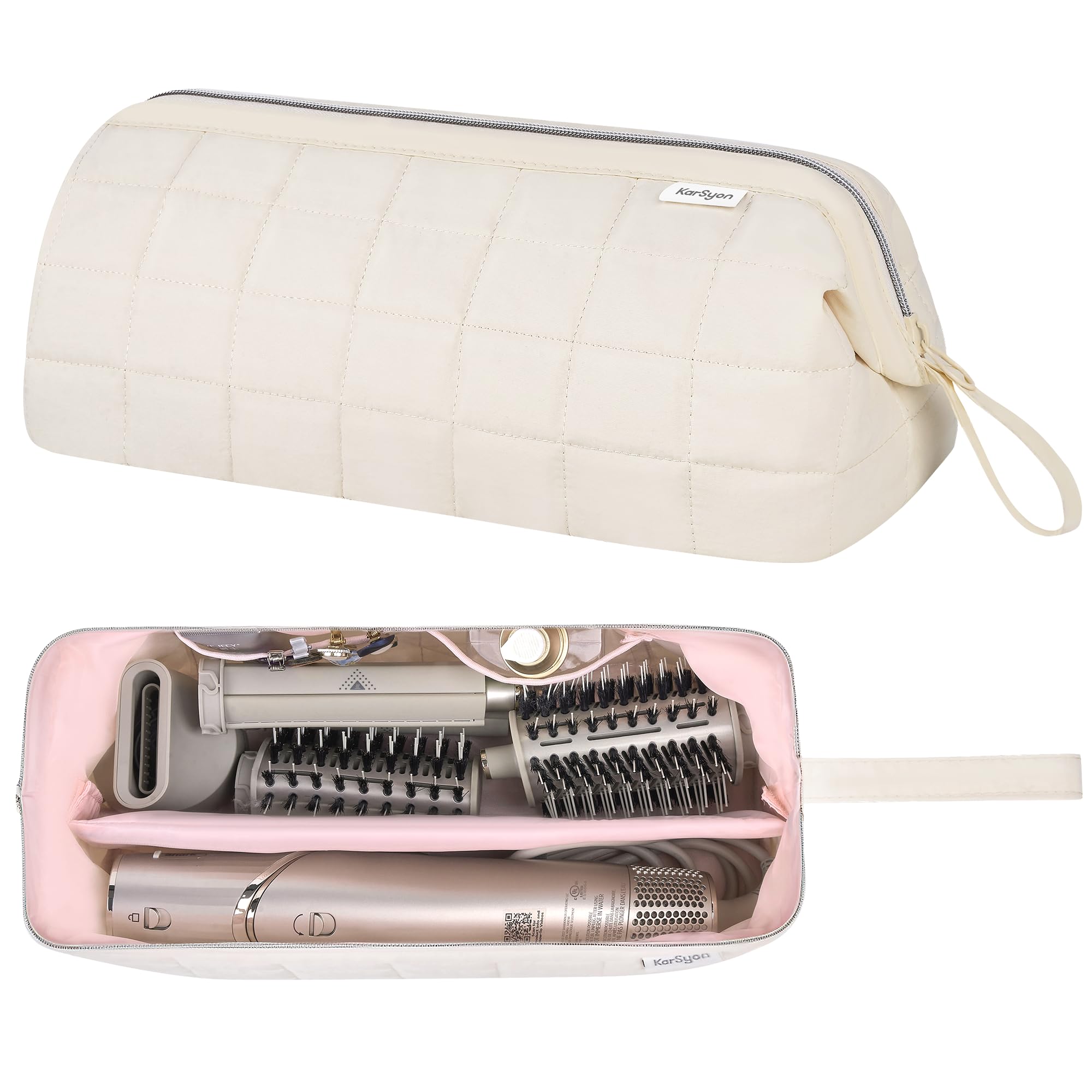 Karsyon Hair Tools Reisetasche Organizer für Dyson Airwrap, Shark Haartrockner, Flex Style, Airstraight Bürste, Revlon Aufsätze, Beige