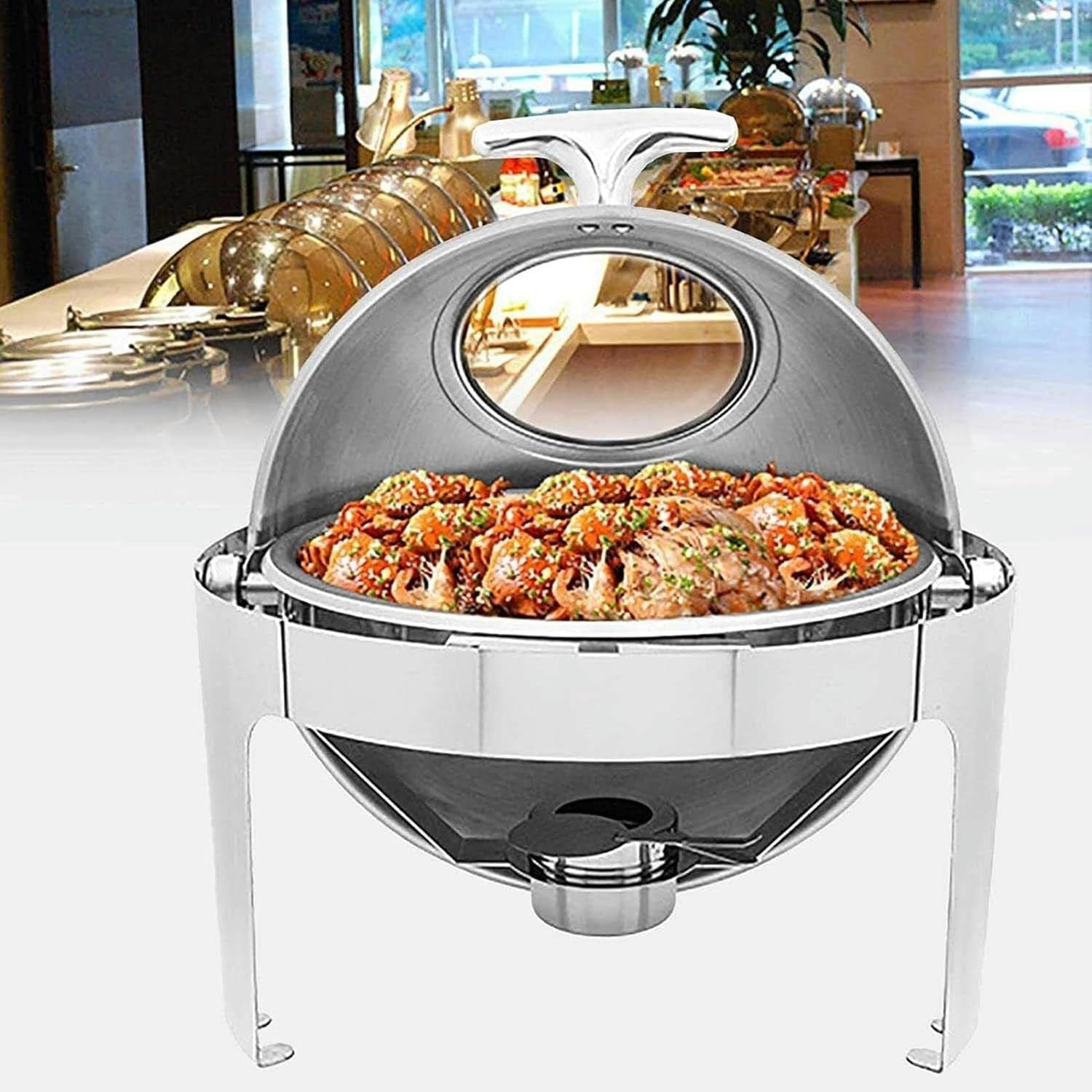 Stainless Steel Food Chafing Dish Buffet Set, 6L Warmer Chafer with Visualization Window, Fuel Holders, Food Pan & Water Pan(Full Plating) (Full Plating 48.2 * 52cm)