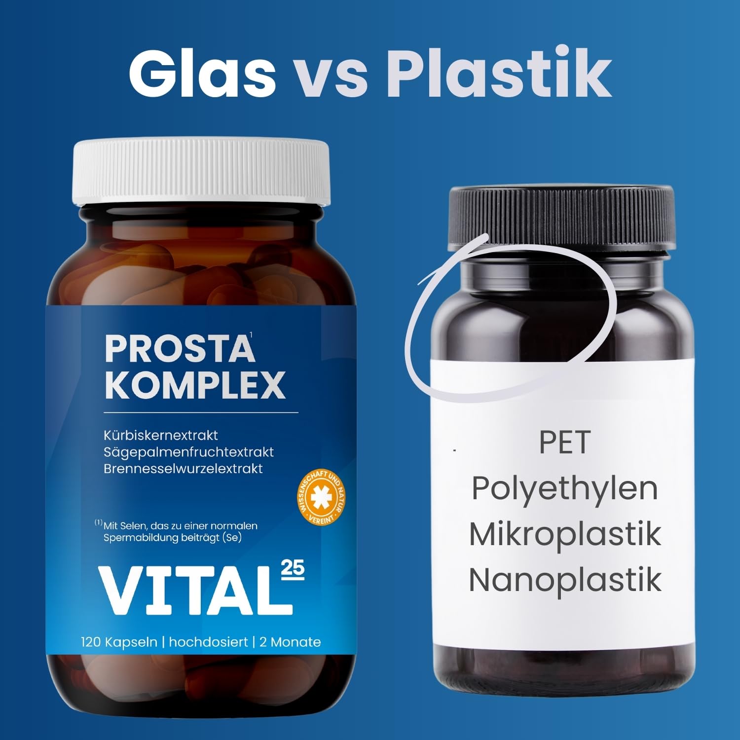 Prosta Komplex Kapseln mit Sägepalmenextrakt, Kürbiskern, Brennnessel, OPC, Lycopin, Vitamin E, Zink, Selen - hochdosiert & vegan - im Braunglas - 120 Kapseln für 2 Monate