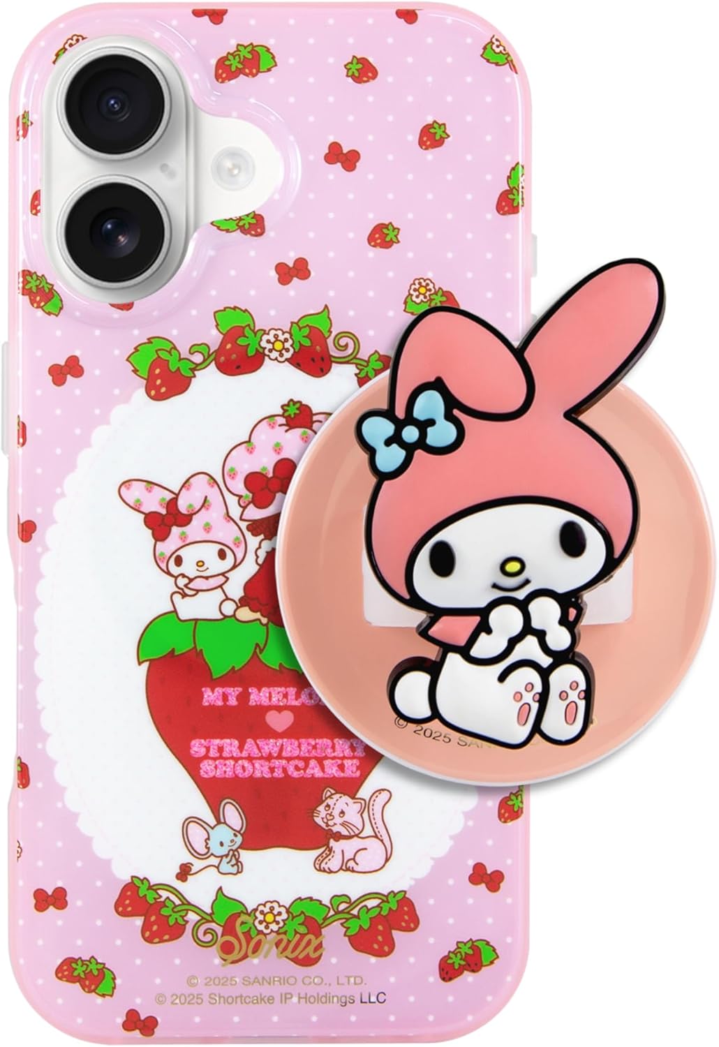 Sonix x Sanrio Magnetic Silicone Phone Ring (My Melody) + Case for MagSafe iPhone 16 (My Melody x Strawberry Shortcake)