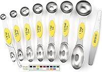 Vista 10 de Spring Chef Juego de 8 cucharas medidoras magnéticas de acero inoxidable morado con nivelador, cucharadita de metal de doble cara y cucharada