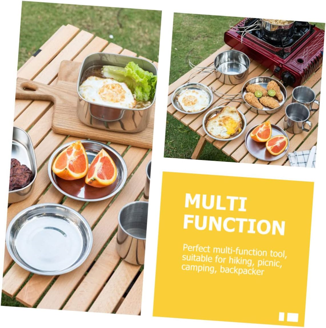 Generic 1 Set Camping Cookware Set Kit Cooker Lantern Utensil Camper Unit Gadgets Bin Dinnerware Mini Toaster Camp Oven Portable Camping Stove Rack Gazebo Lighters Silver Stainless Steel