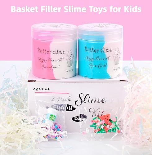 Miniatura 2 de Paquete de 2 kits de slime de mantequilla para recuerdos de fiesta de niños, aromas de doble color, masilla de slime para niños y niñas, suave y