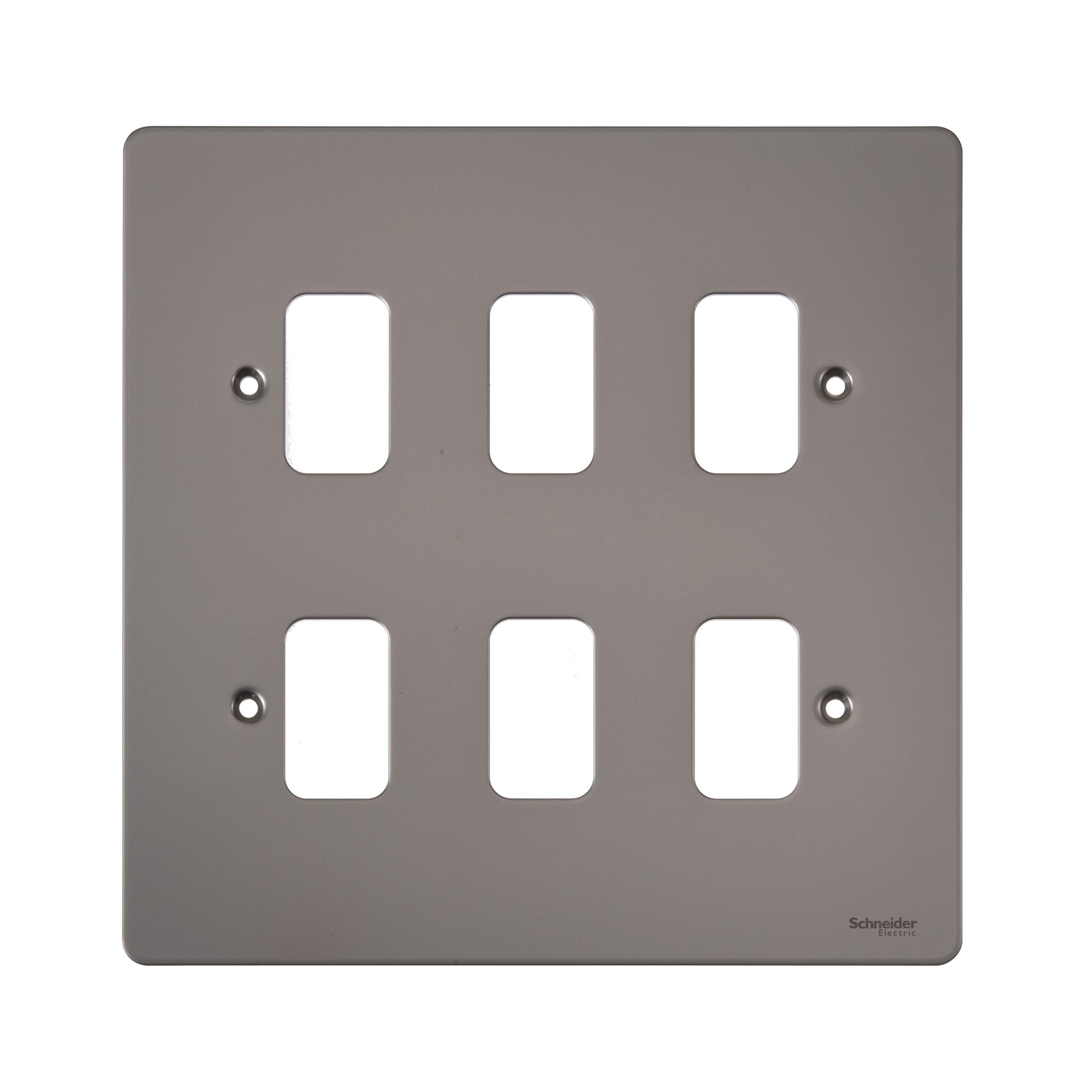 Schneider Electric Ultimate Flat Plate - 6 Gang Grid Faceplate, with Mounting Frame, GUG06GPN, Pearl Nickel